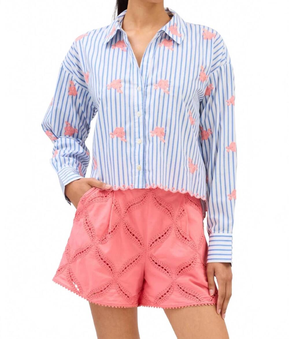 NEW ALLISON NEW YORK embroidered emily top in blue stripe
